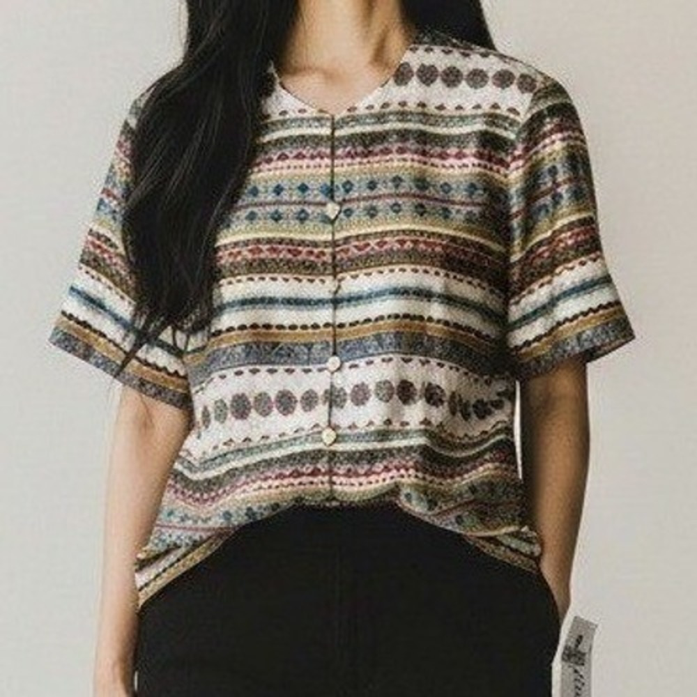 NWT Vintage Lady Carol of New York Blouse Women 10 Brown Office Workwear Button‎